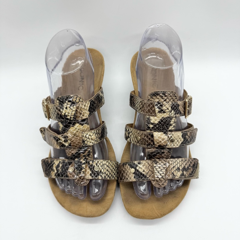 Vionic Radia Orthotic Adjustable Triple Strap Comfort Slide Wedges Snake Size 7 - Picture 6 of 13